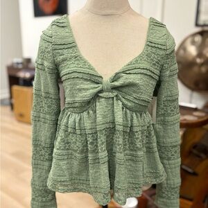 Francesca's Collections Sage Lace Peplum Blouse